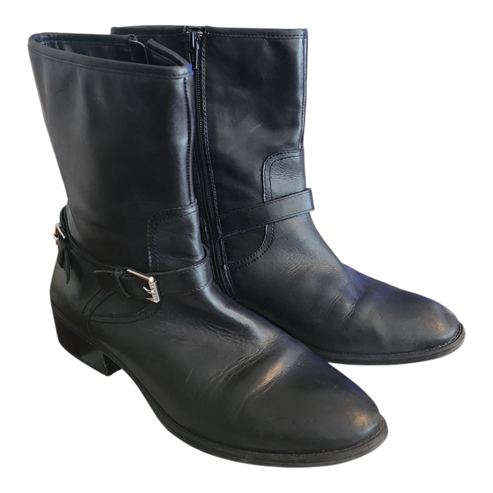 Lauren Ralph Lauren Black Mesi Leather‎ Moto Ankle Boots Size 10
